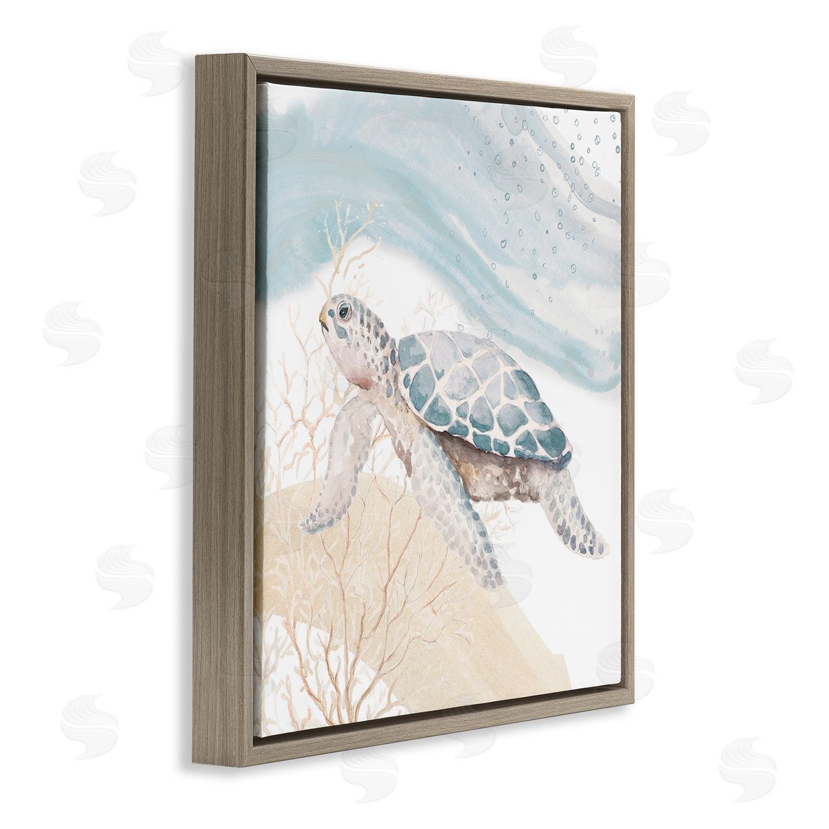 Swimming Aquatic Turtle Brown Floating Frame Canvas Wall Art, Home Decor by Patricia Pinto