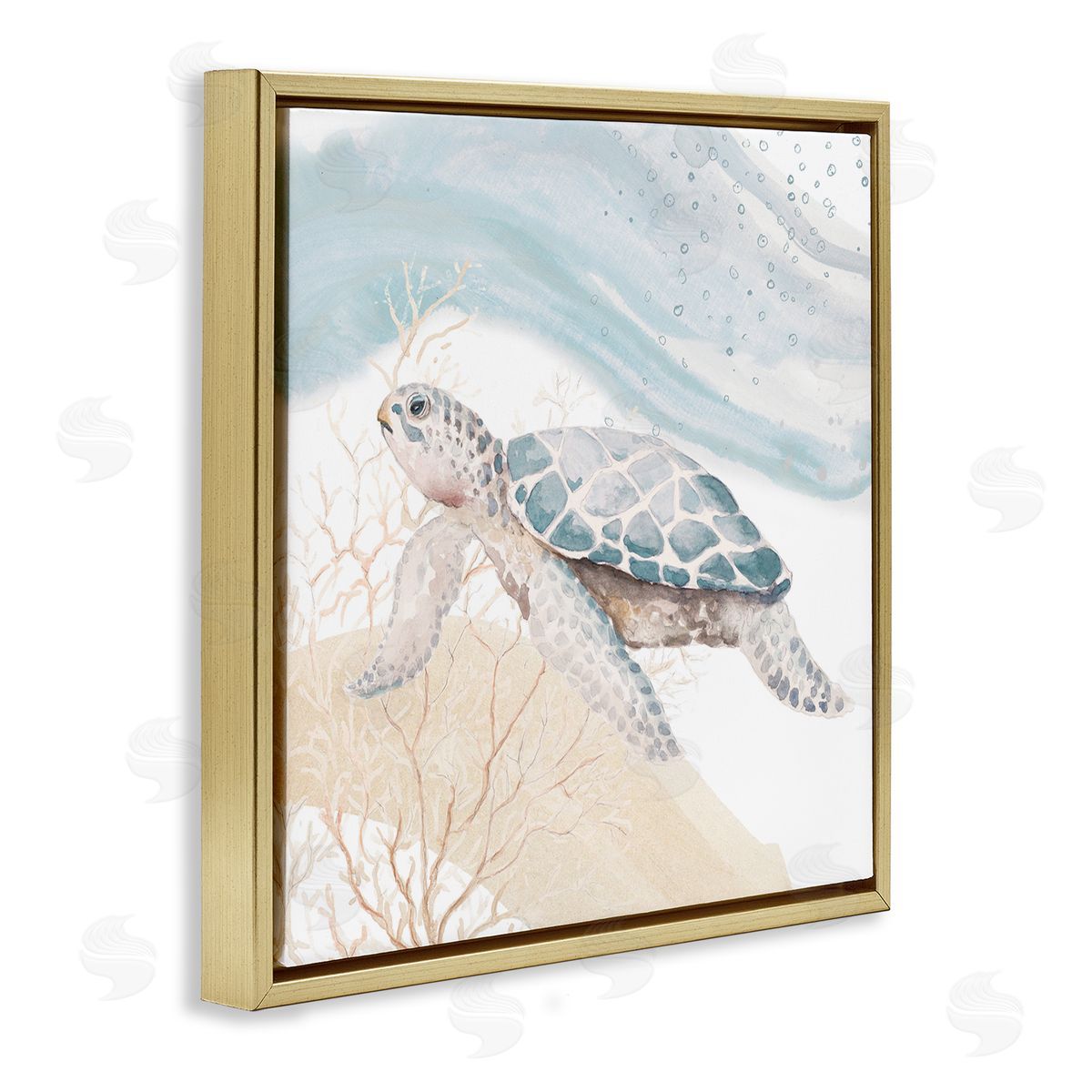 Swimming Aquatic Turtle Gold Floating Frame Canvas Wall Art, Home Decor by Patricia Pinto
