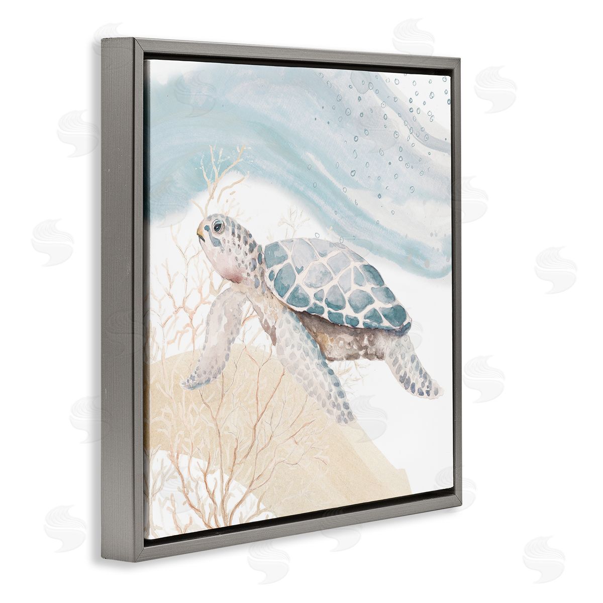 Swimming Aquatic Turtle Grey Floating Frame Canvas Wall Art, Home Decor by Patricia Pinto