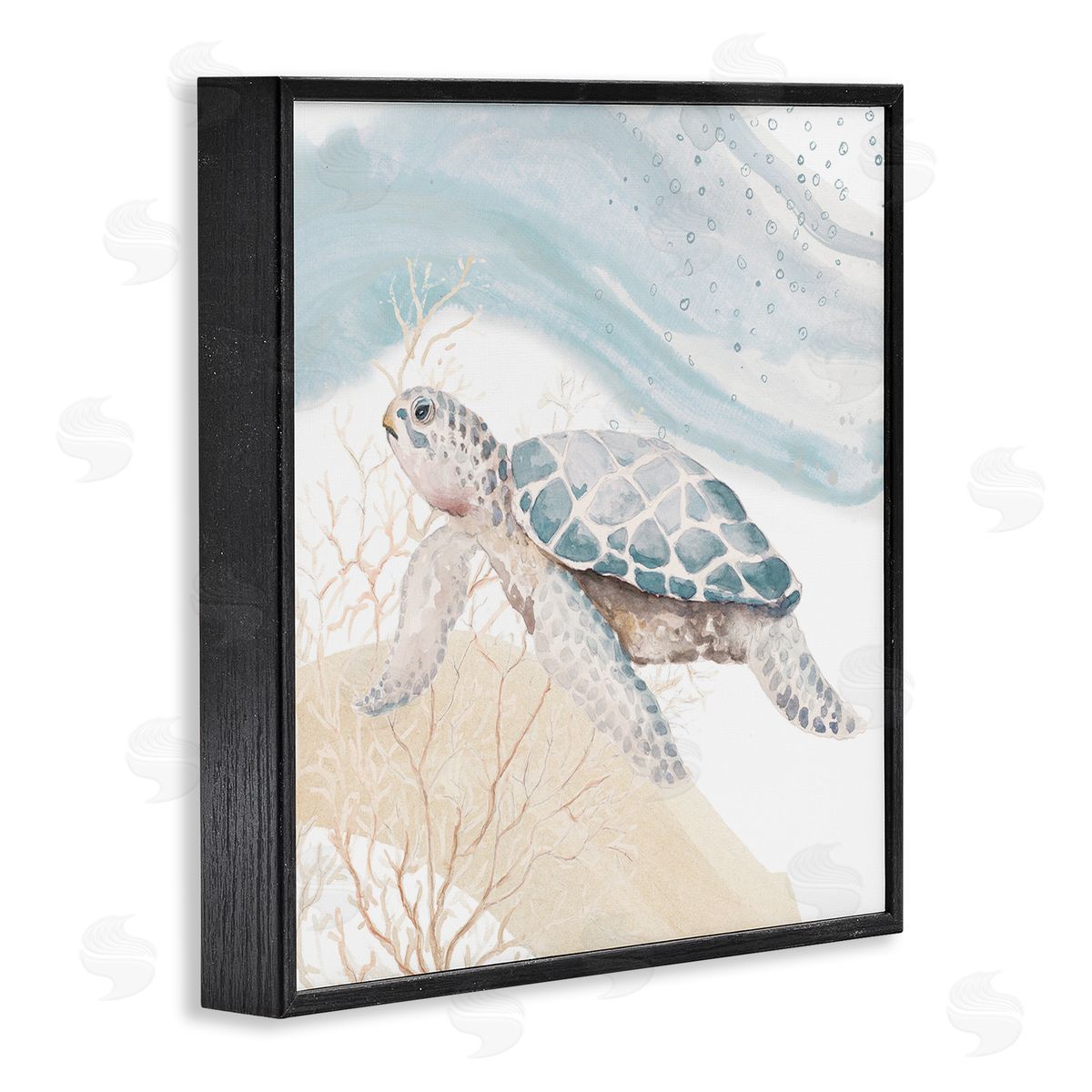 Swimming Aquatic Turtle Black Frame Print Wall Art, Home Decor by Patricia Pinto