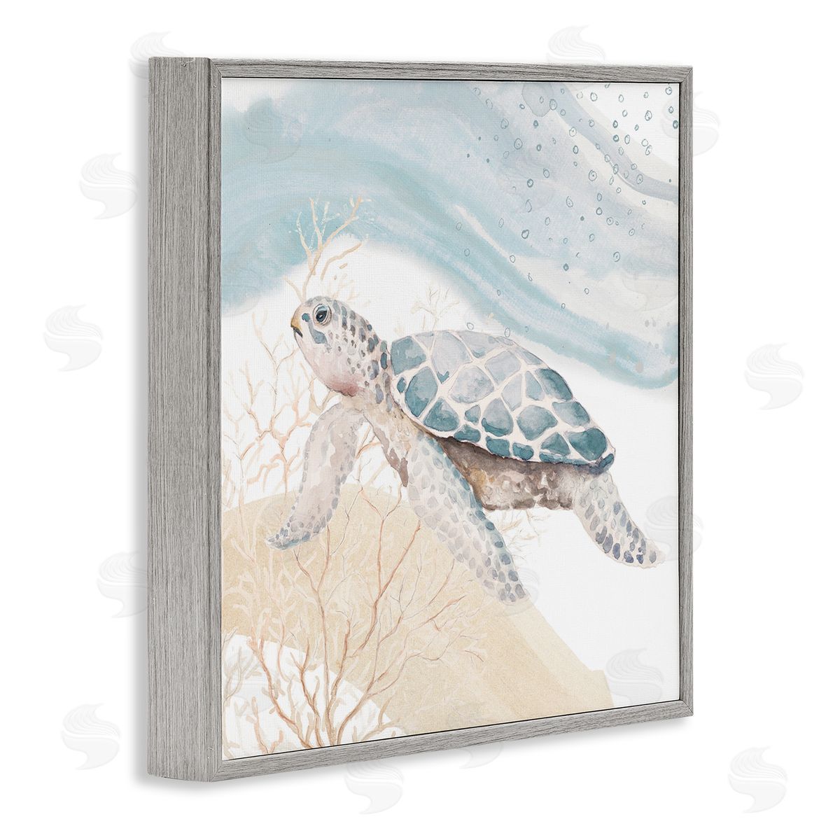 Swimming Aquatic Turtle Grey Frame Print Wall Art, Home Decor by Patricia Pinto