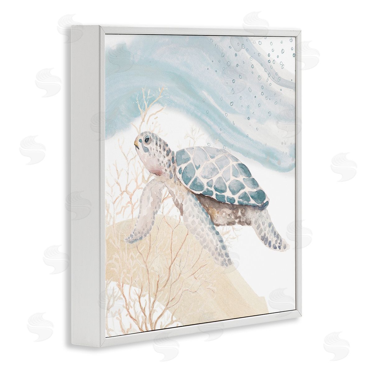 Swimming Aquatic Turtle White Frame Print Wall Art, Home Decor by Patricia Pinto