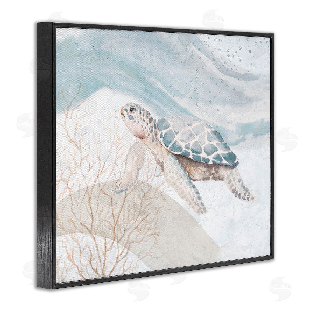 Turtle on Brushed Pattern Black Frame Print Wall Art, Home Decor by Patricia Pinto