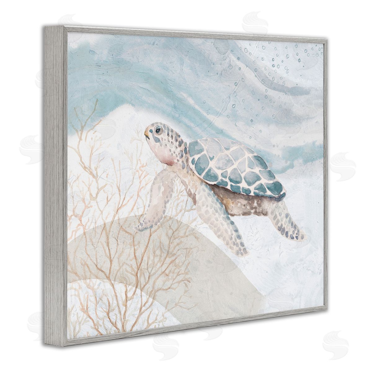 Turtle on Brushed Pattern Grey Frame Print Wall Art, Home Decor by Patricia Pinto