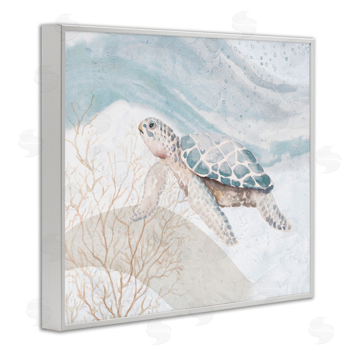 Turtle on Brushed Pattern White Frame Print Wall Art, Home Decor by Patricia Pinto