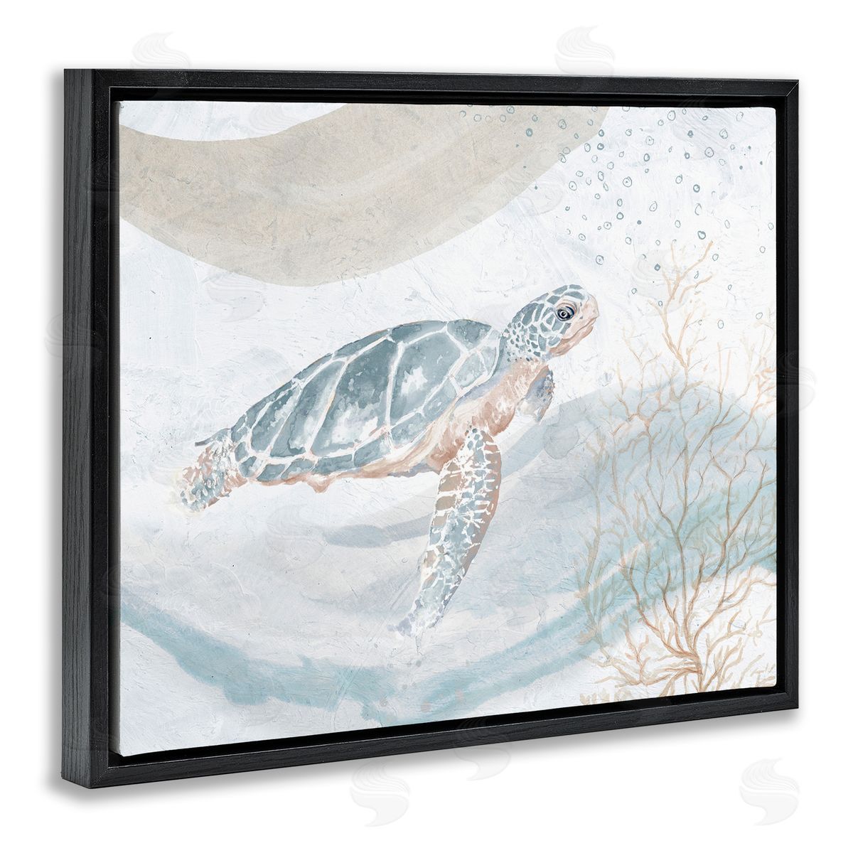 Turtle Watercolor Style Black Floating Frame Canvas Wall Art, Home Decor by Patricia Pinto