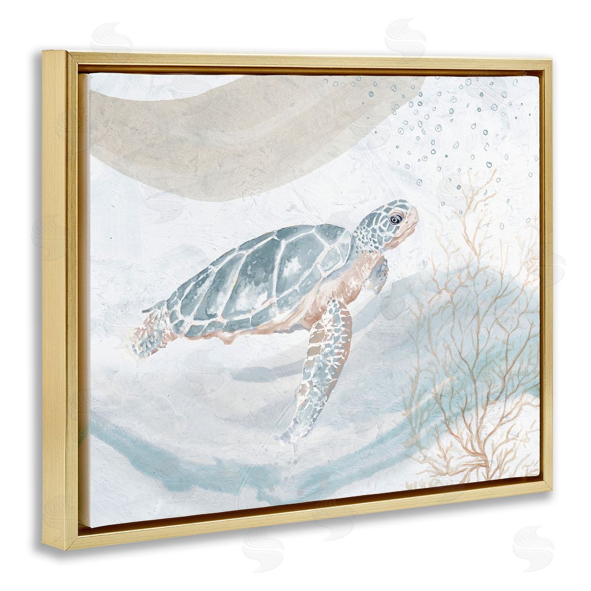Turtle Watercolor Style Gold Floating Frame Canvas Wall Art, Home Decor by Patricia Pinto
