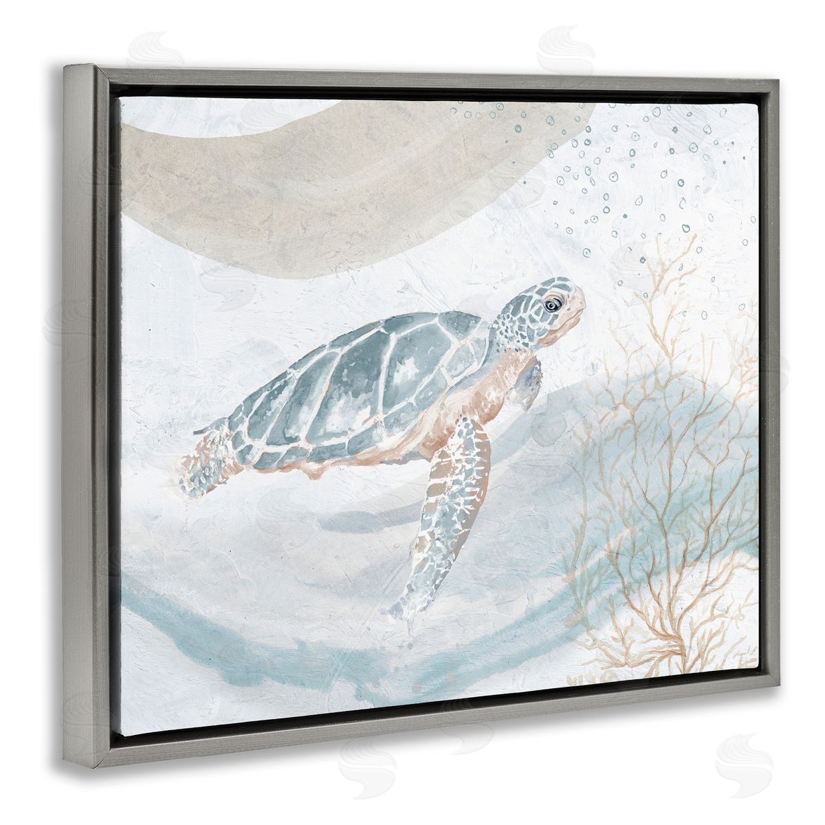Turtle Watercolor Style Grey Floating Frame Canvas Wall Art, Home Decor by Patricia Pinto
