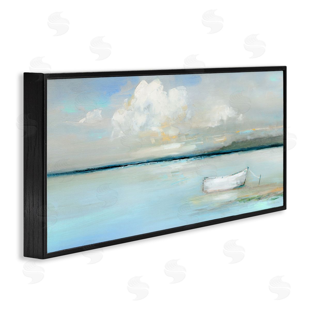 Quiet Boat Docked Black Frame Print Wall Art, Home Decor by Sally Swatland