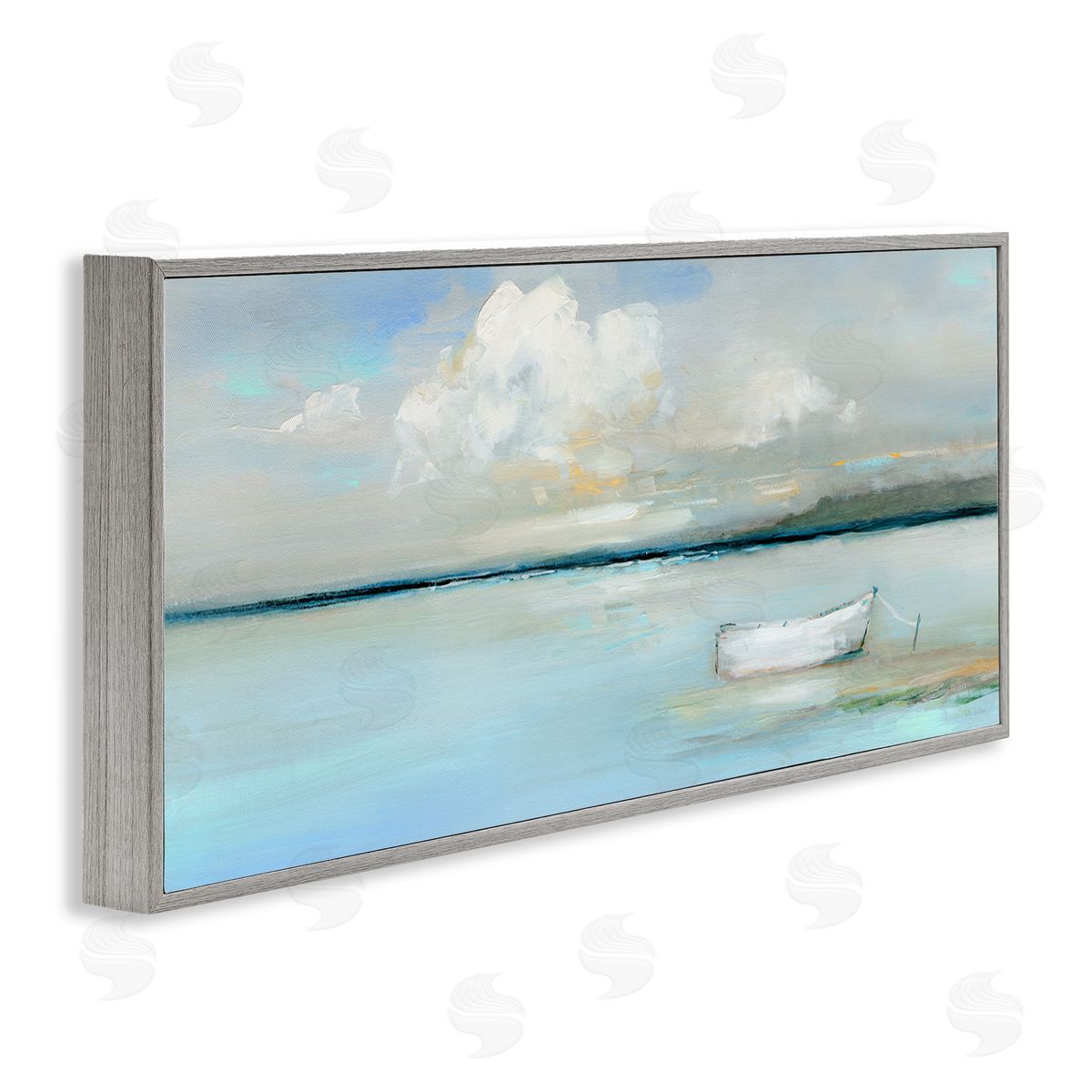 Quiet Boat Docked Grey Frame Print Wall Art, Home Decor by Sally Swatland