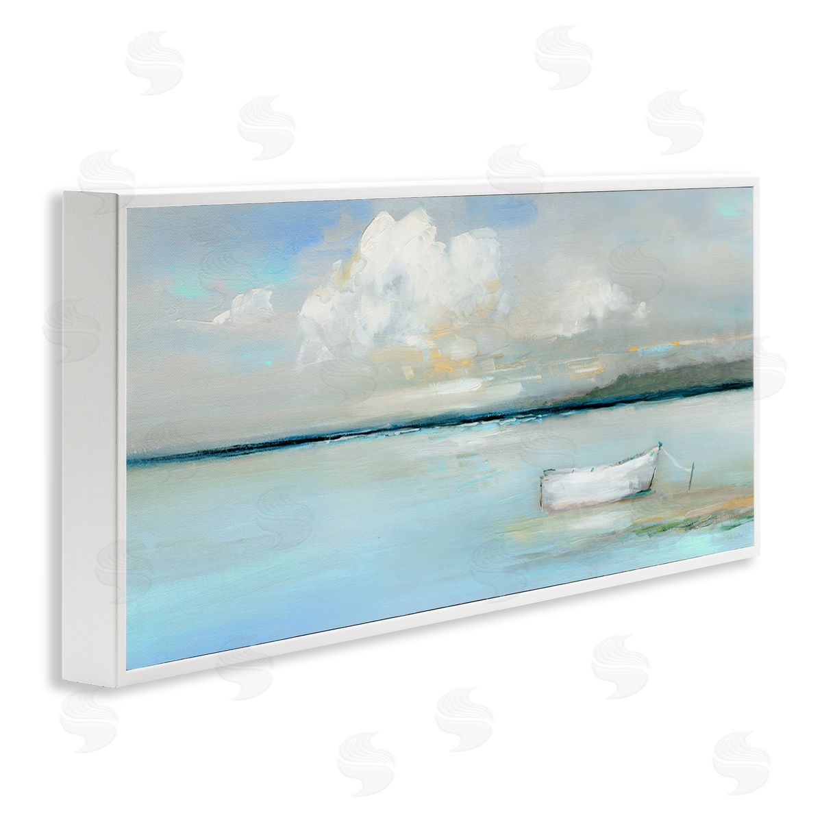 Quiet Boat Docked White Frame Print Wall Art, Home Decor by Sally Swatland