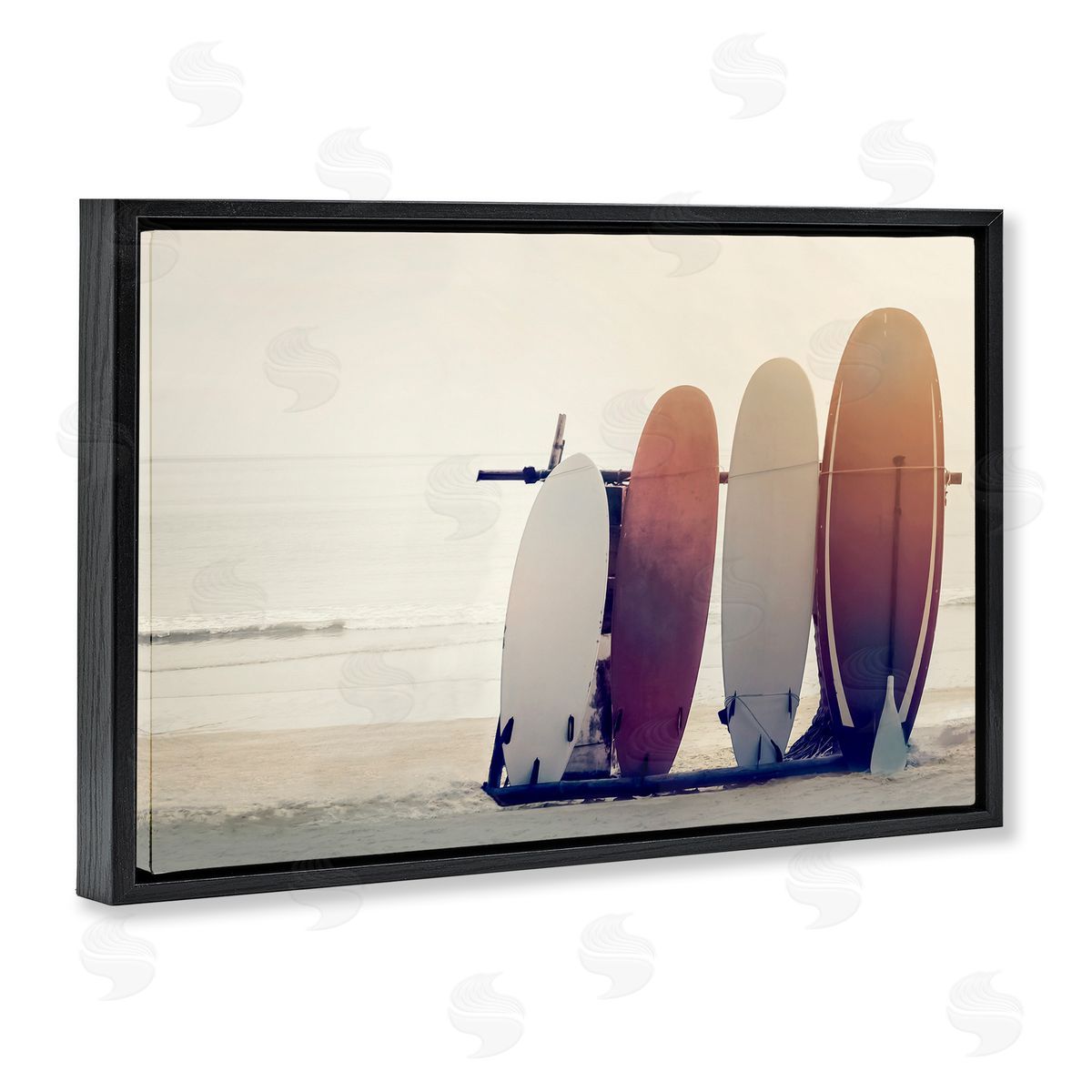 Beach Surfboards Leaning Black Floating Frame Canvas Wall Art, Home Decor by Mike Calascibetta