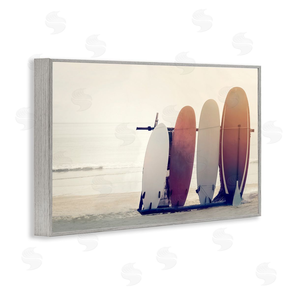 Beach Surfboards Leaning Grey Frame Print Wall Art, Home Decor by Mike Calascibetta