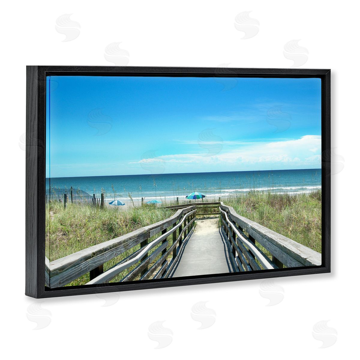 Bridge to Beach View Black Floating Frame Canvas Wall Art, Home Decor by Kelly Donovan