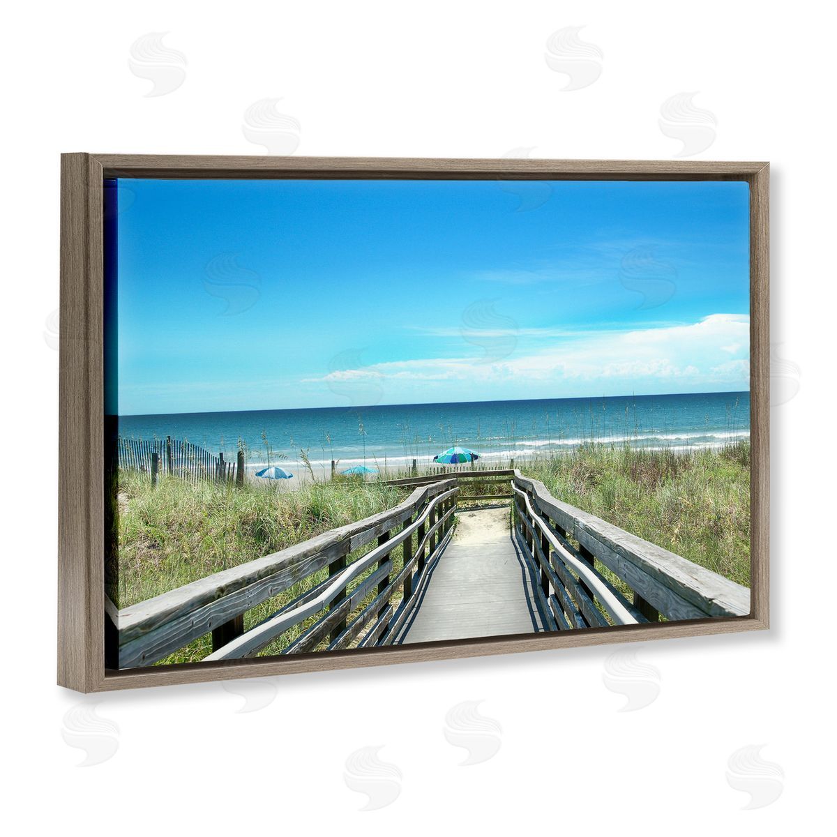 Bridge to Beach View Brown Floating Frame Canvas Wall Art, Home Decor by Kelly Donovan