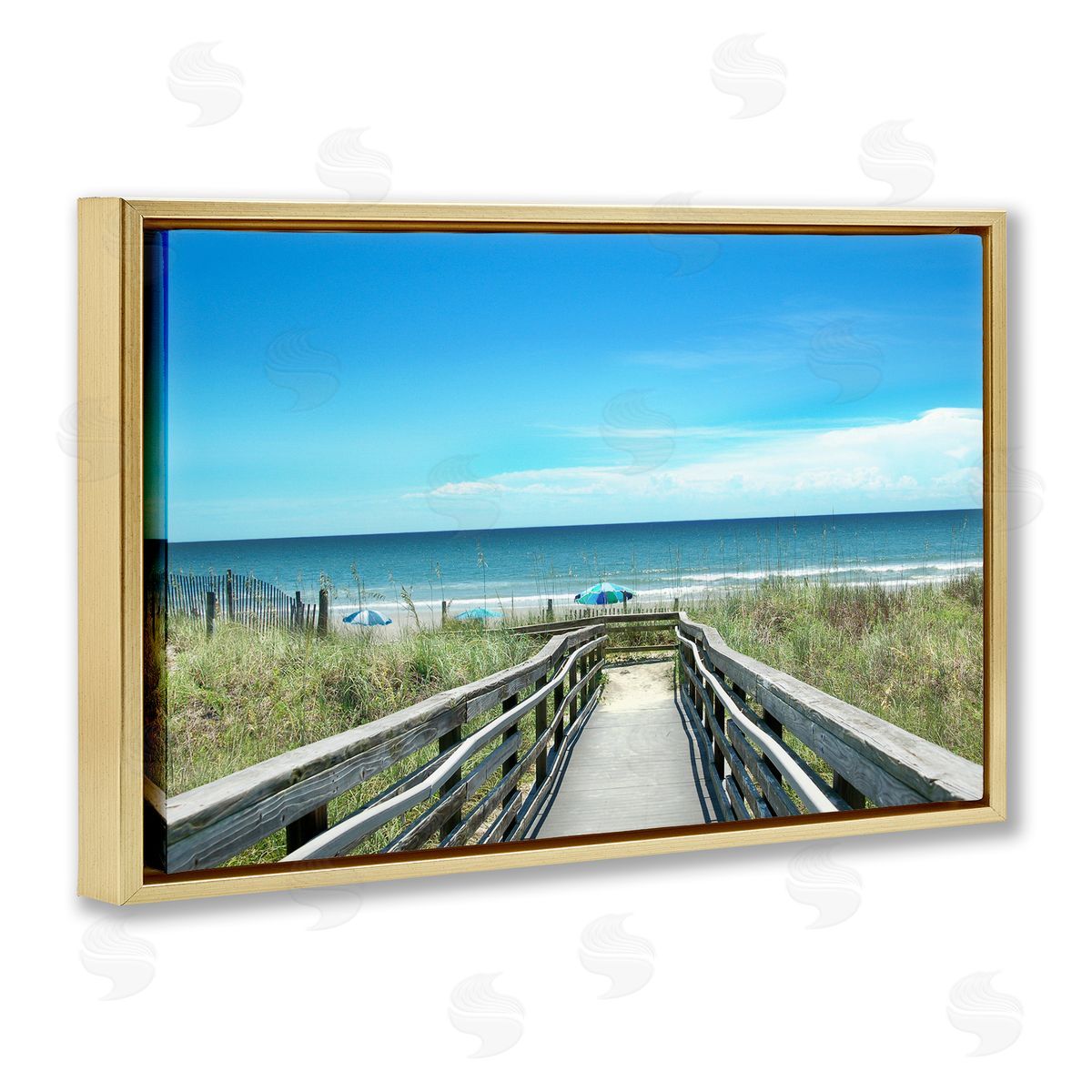 Bridge to Beach View Gold Floating Frame Canvas Wall Art, Home Decor by Kelly Donovan