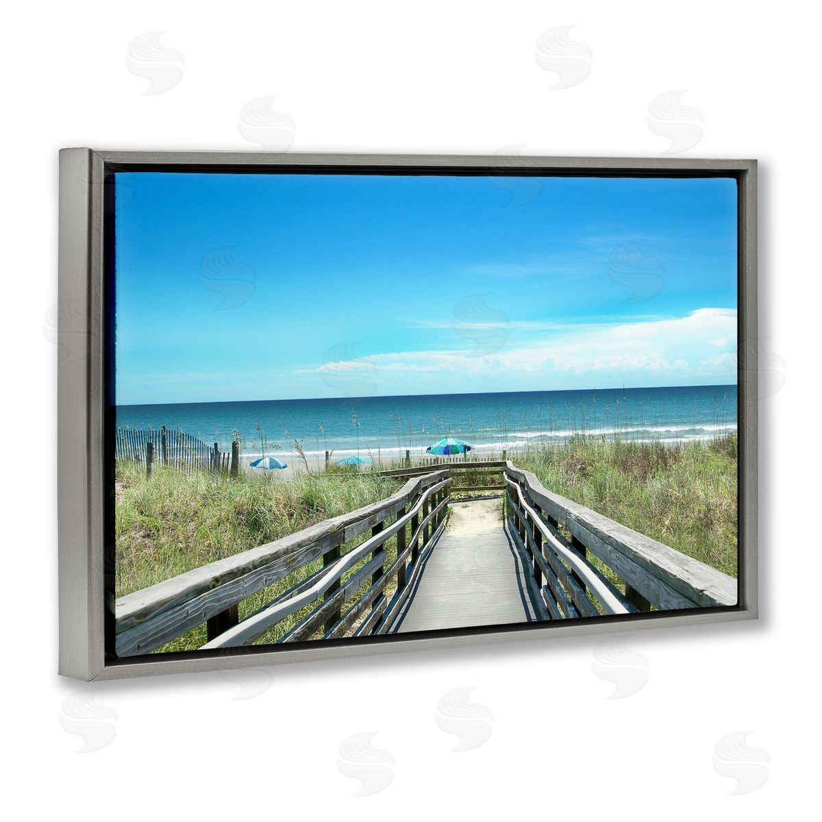 Bridge to Beach View Grey Floating Frame Canvas Wall Art, Home Decor by Kelly Donovan