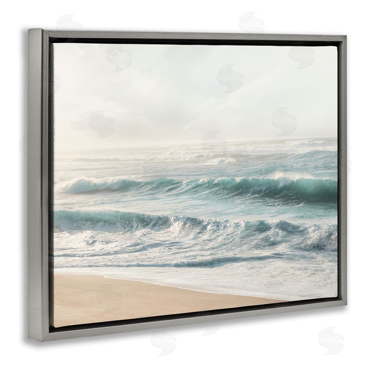 Distant Beach View Grey Floating Frame Canvas Wall Art, Home Decor by Mike Calascibetta