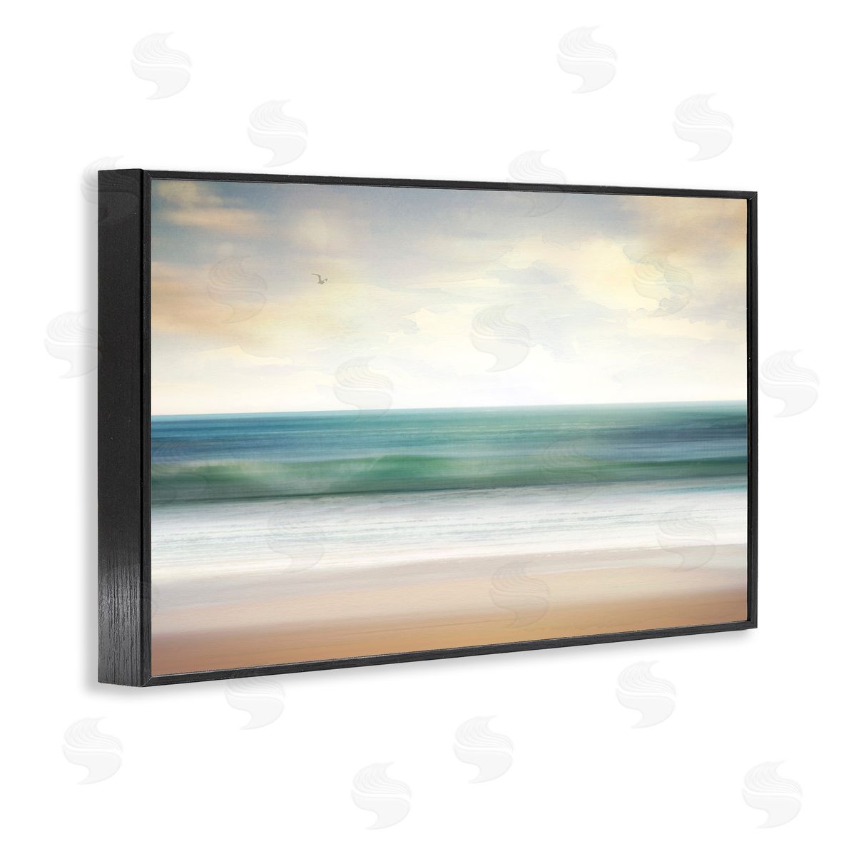 Lone Seagull Over Beach Black Frame Print Wall Art, Home Decor by Susan Arnot