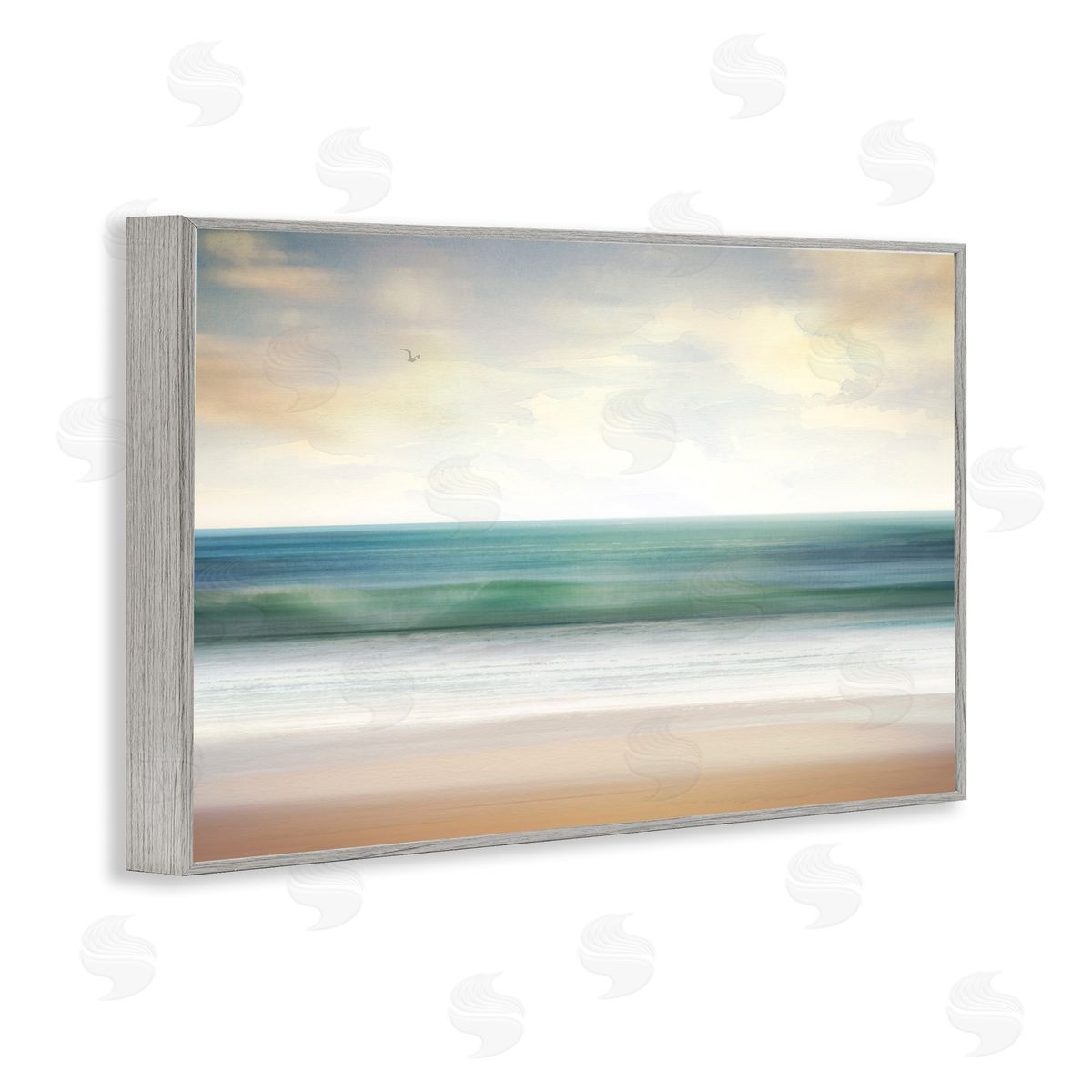 Lone Seagull Over Beach Grey Frame Print Wall Art, Home Decor by Susan Arnot