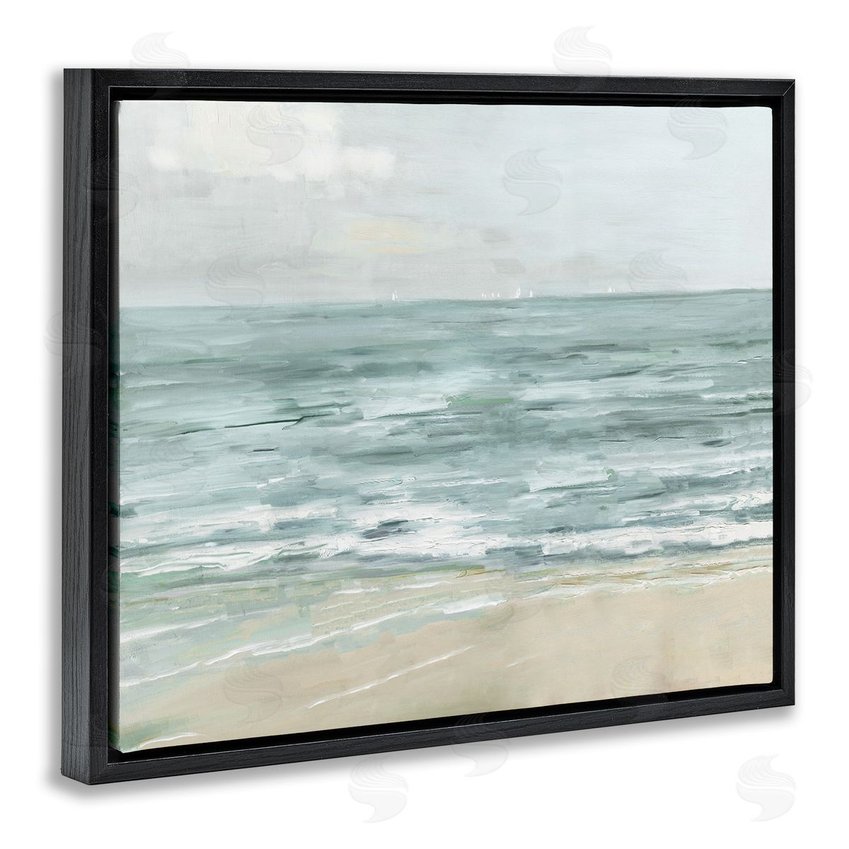 Brushed Beach Waves Black Floating Frame Canvas Wall Art, Home Decor by Sally Swatland