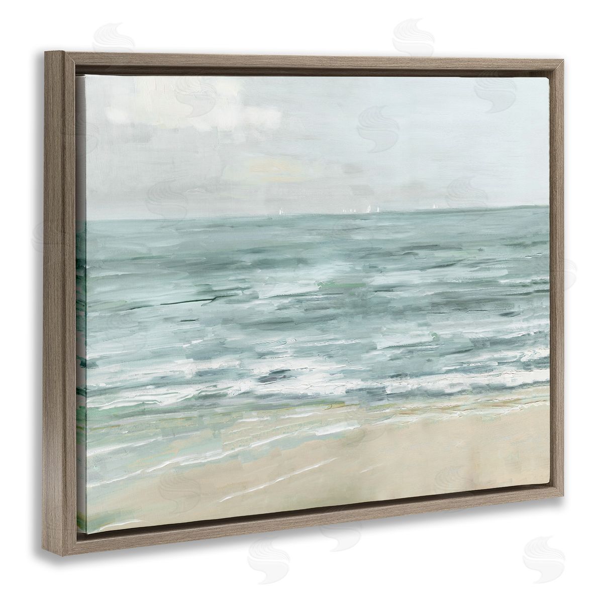 Brushed Beach Waves Brown Floating Frame Canvas Wall Art, Home Decor by Sally Swatland