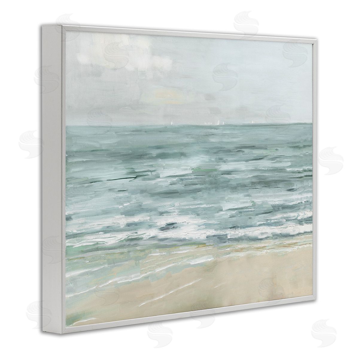 Brushed Beach Waves White Frame Print Wall Art, Home Decor by Sally Swatland