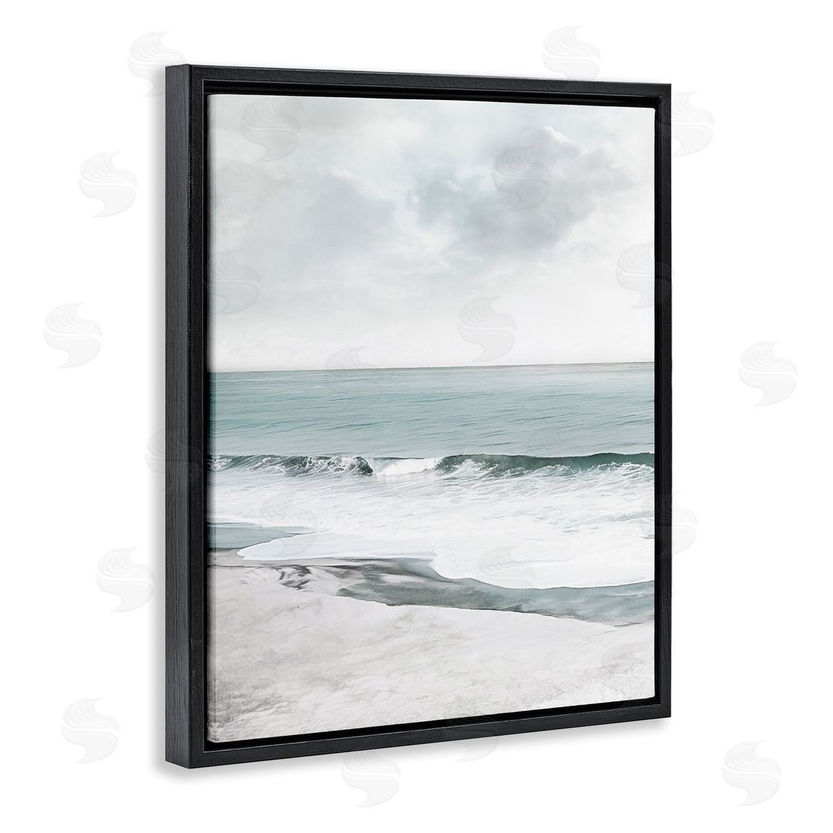 Curling Ocean Waves Black Floating Frame Canvas Wall Art, Home Decor by Mike Calascibetta