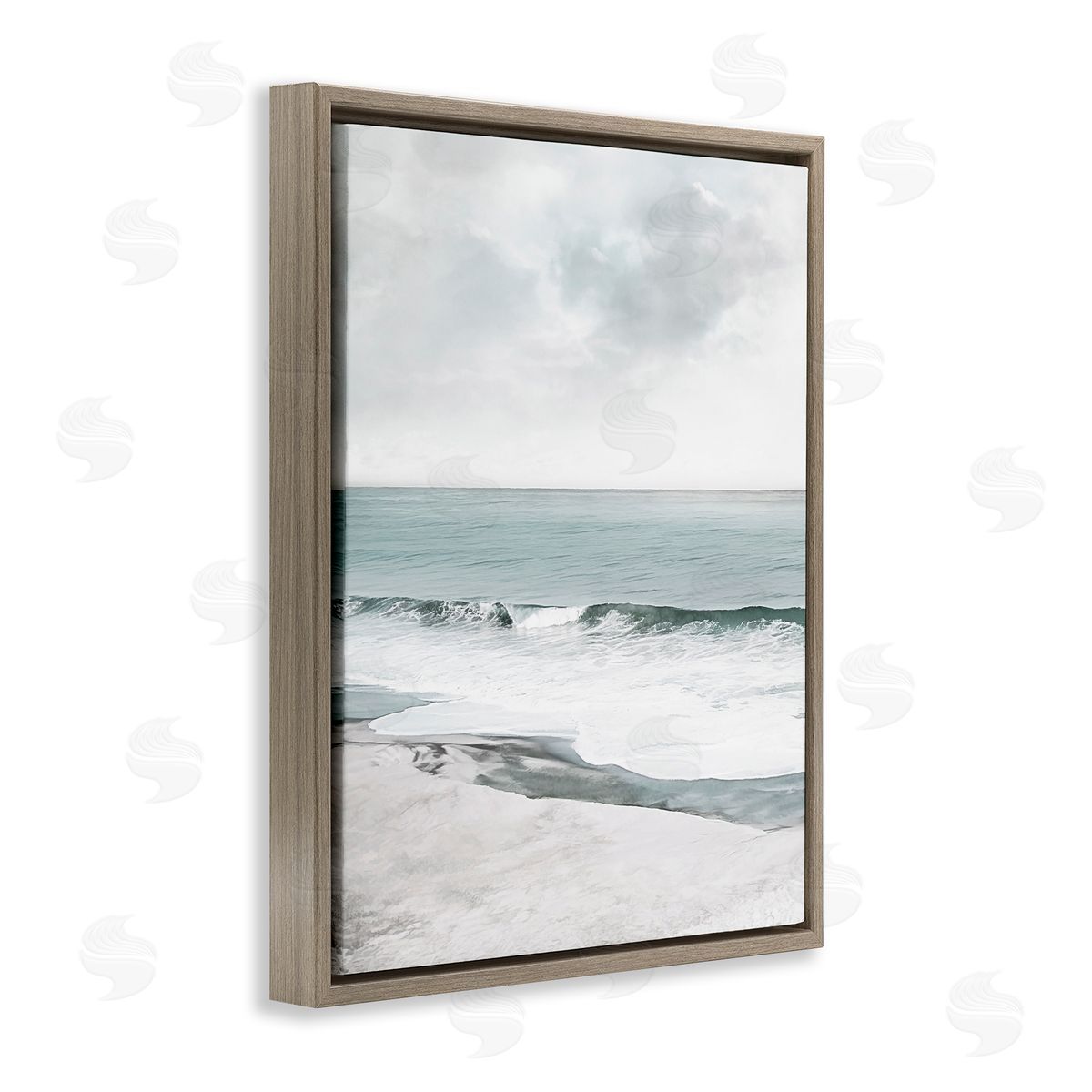 Curling Ocean Waves Brown Floating Frame Canvas Wall Art, Home Decor by Mike Calascibetta