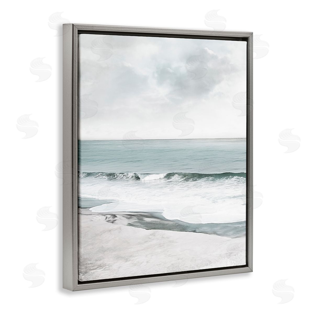 Curling Ocean Waves Grey Floating Frame Canvas Wall Art, Home Decor by Mike Calascibetta