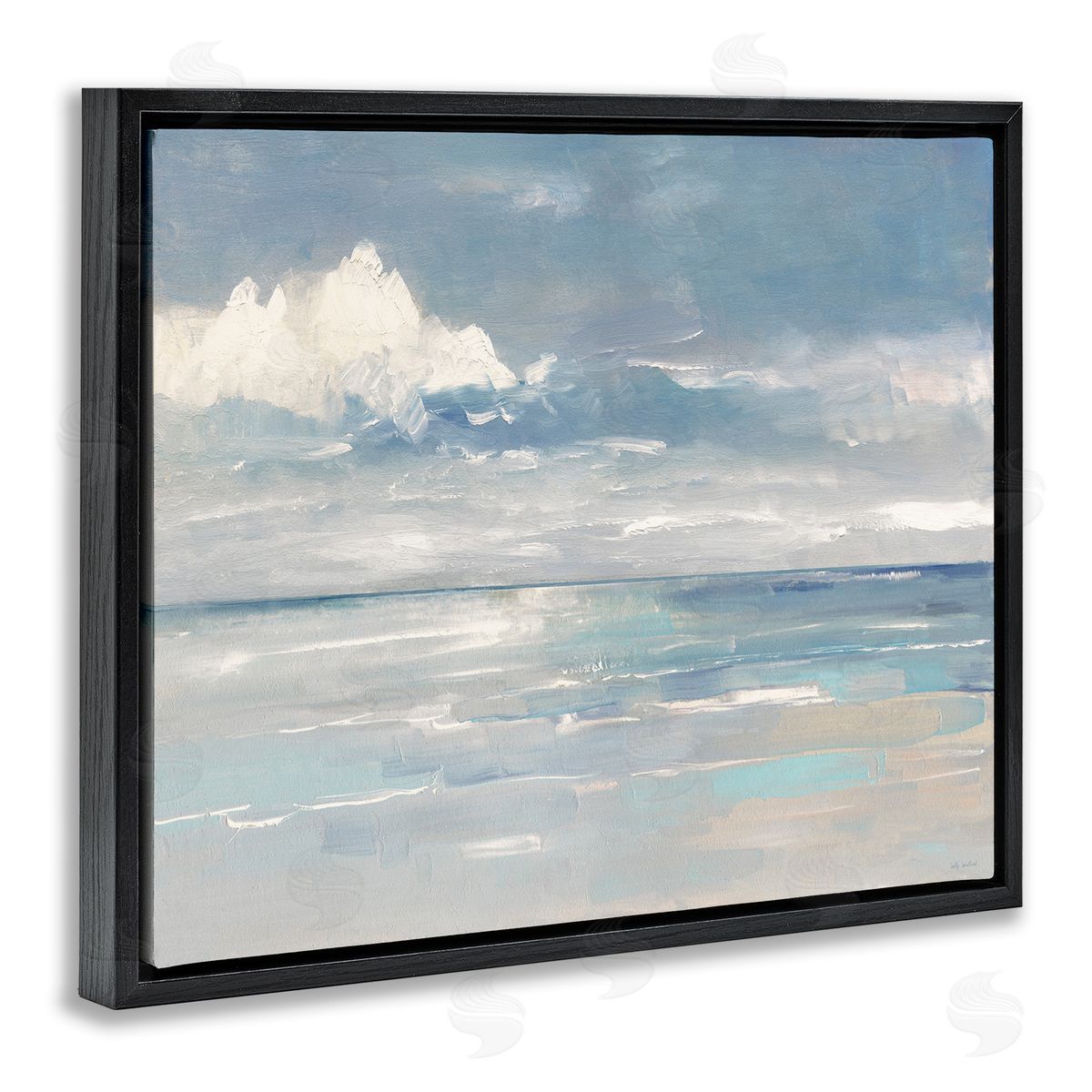 Beach Clouds Reflection Black Floating Frame Canvas Wall Art, Home Decor by Sally Swatland