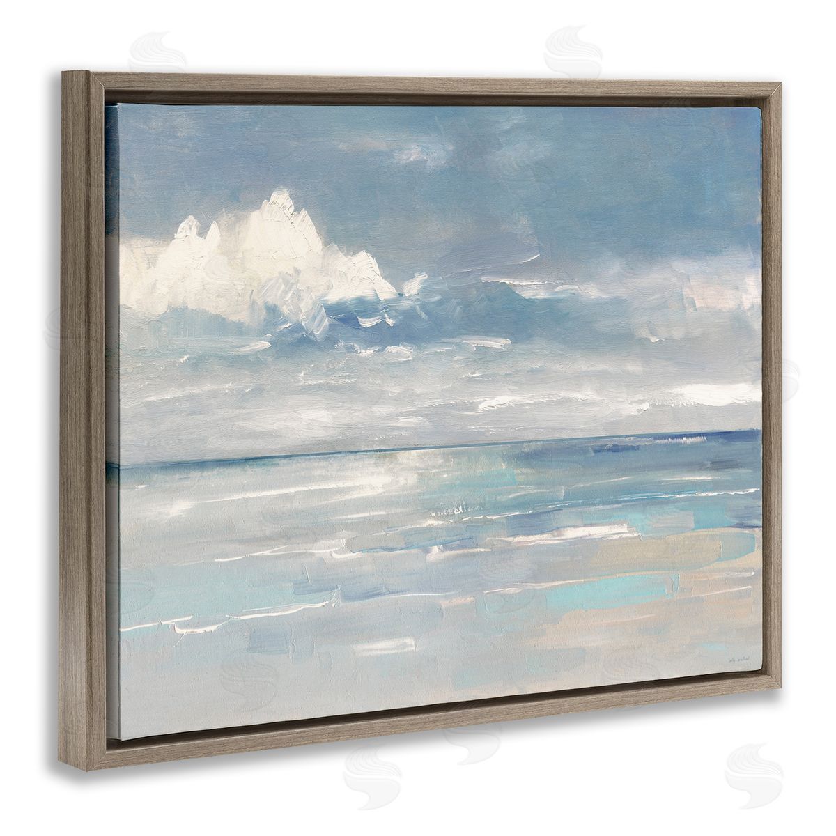 Beach Clouds Reflection Brown Floating Frame Canvas Wall Art, Home Decor by Sally Swatland