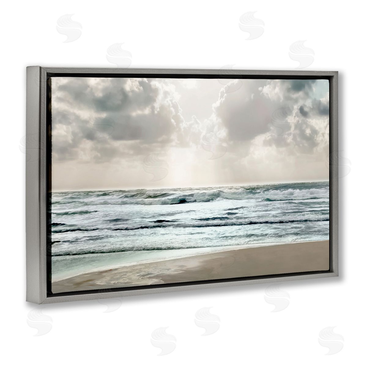 Cloudy Sunlight Beach Grey Floating Frame Canvas Wall Art, Home Decor by Mike Calascibetta