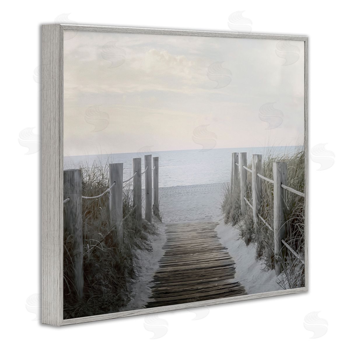 Boardwalk Steps to Beach Grey Frame Print Wall Art, Home Decor by Mike Calascibetta