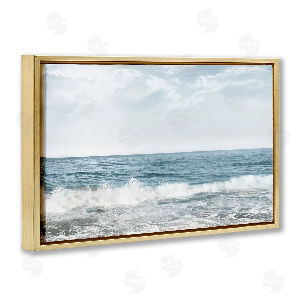 Splashing Waves Beach Gold Floating Frame Canvas Wall Art, Home Decor by Mike Calascibetta