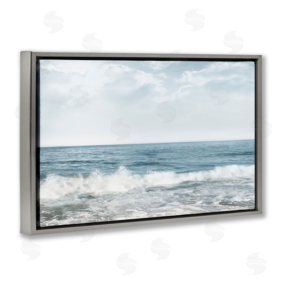 Splashing Waves Beach Grey Floating Frame Canvas Wall Art, Home Decor by Mike Calascibetta