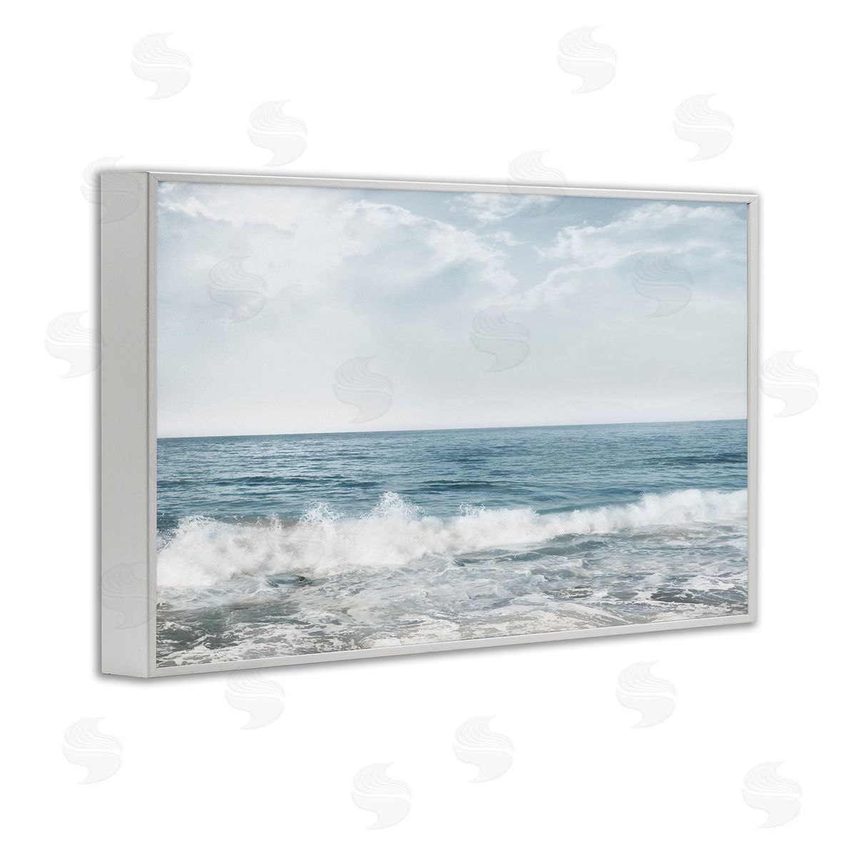 Splashing Waves Beach White Frame Print Wall Art, Home Decor by Mike Calascibetta