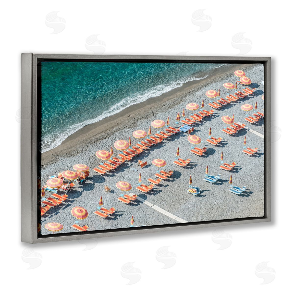 High Tide Beach Umbrellas Grey Floating Frame Canvas Wall Art, Home Decor by Danita Delimont