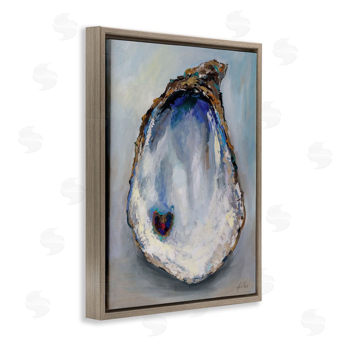 Organic Oyster Shell Brown Floating Frame Canvas Wall Art, Home Decor by Jeanette Vertentes