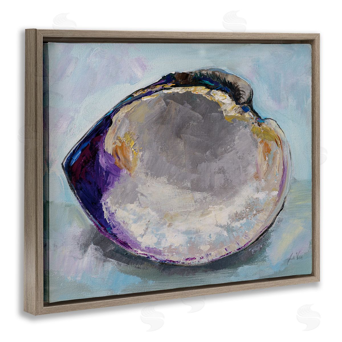 Baby Clam Shell Brown Floating Frame Canvas Wall Art, Home Decor by Jeanette Vertentes