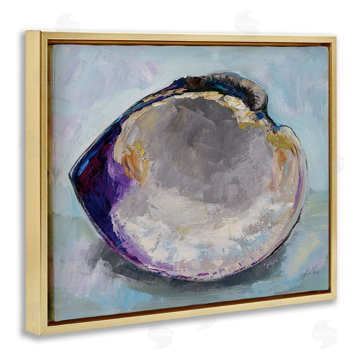 Baby Clam Shell Gold Floating Frame Canvas Wall Art, Home Decor by Jeanette Vertentes