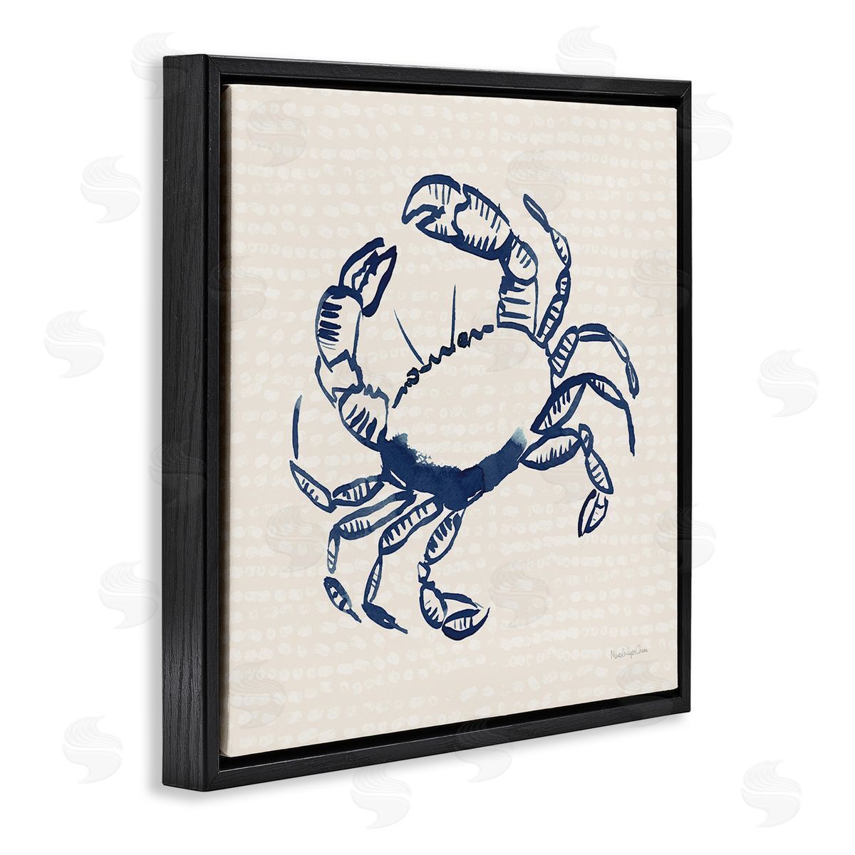 Aquatic Crab on Beige Black Floating Frame Canvas Wall Art, Home Decor by Mercedes Lopez Charro