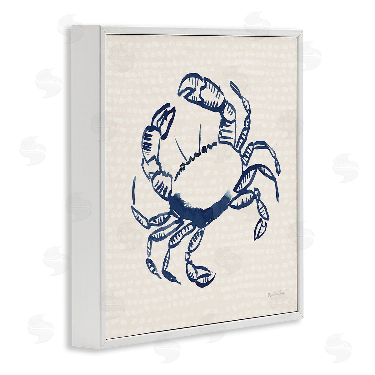 Aquatic Crab on Beige White Frame Print Wall Art, Home Decor by Mercedes Lopez Charro