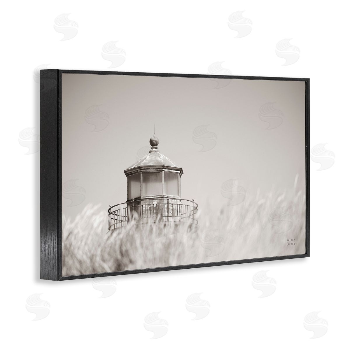 Swaying Reeds and Lighthouse Black Frame Print Wall Art, Home Decor by Nathan Larson