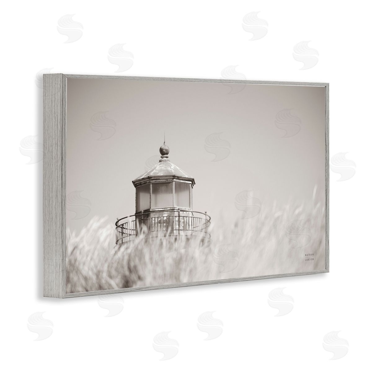 Swaying Reeds and Lighthouse Grey Frame Print Wall Art, Home Decor by Nathan Larson