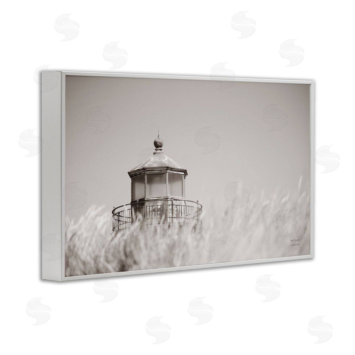 Swaying Reeds and Lighthouse White Frame Print Wall Art, Home Decor by Nathan Larson