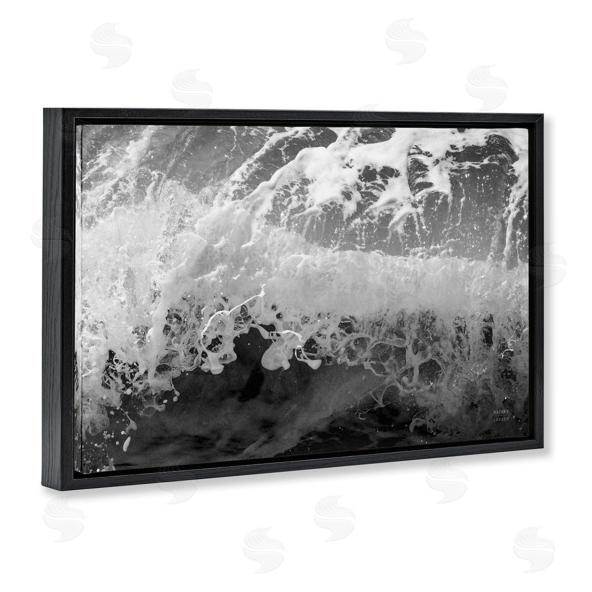 Pacific Ocean Splash Black Floating Frame Canvas Wall Art, Home Decor by Nathan Larson