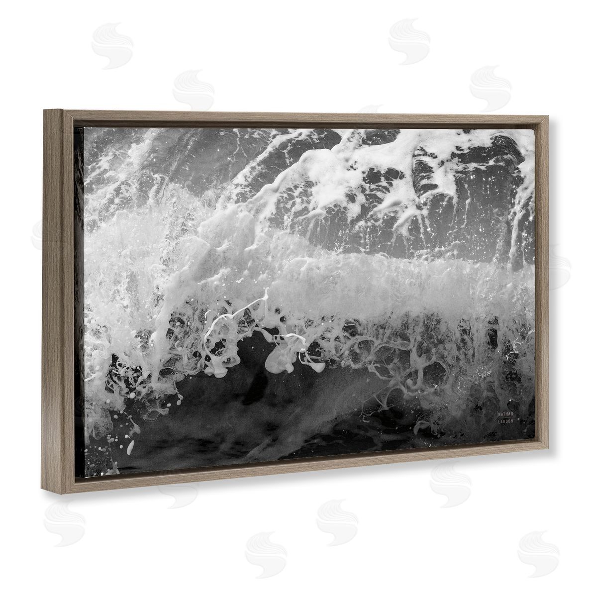 Pacific Ocean Splash Brown Floating Frame Canvas Wall Art, Home Decor by Nathan Larson