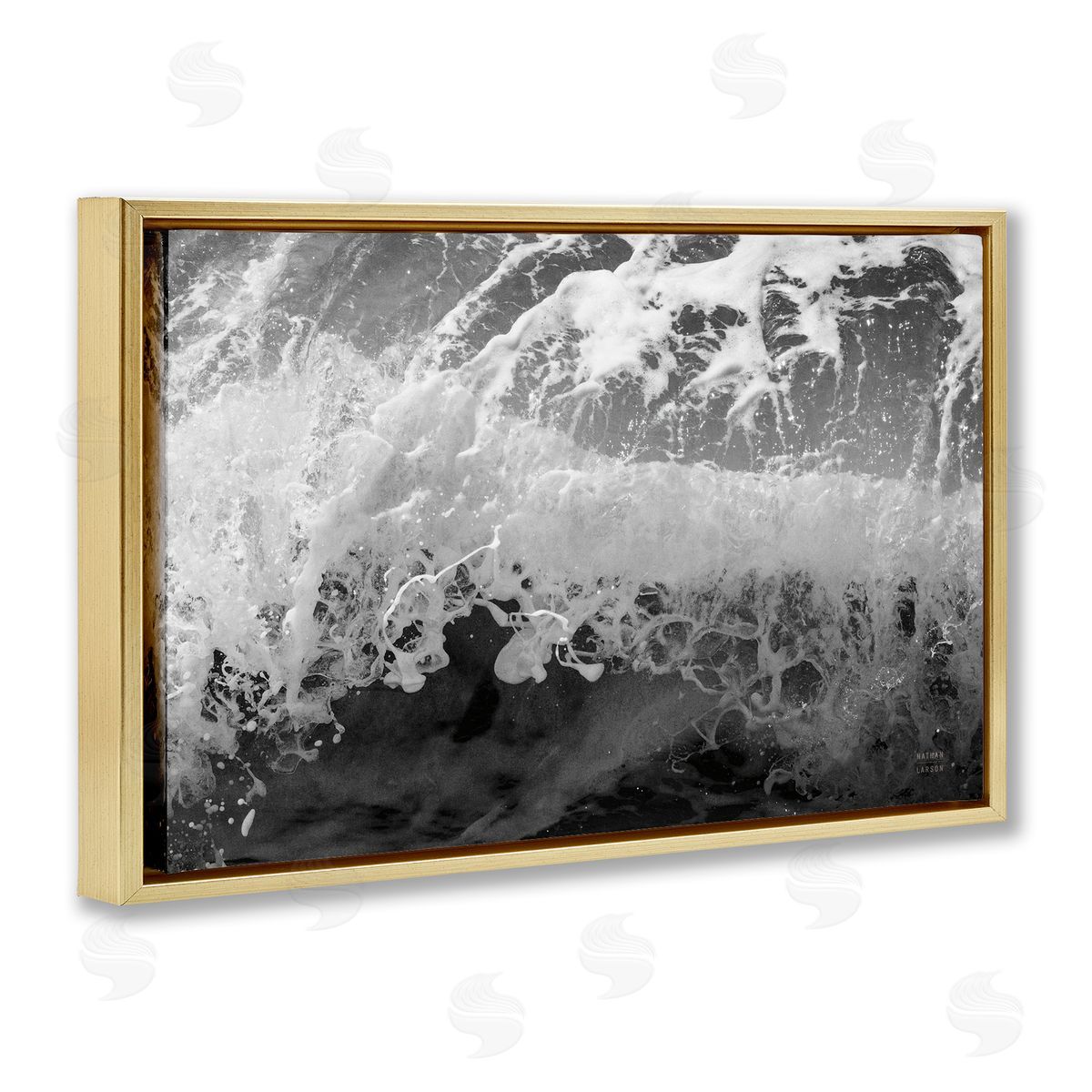 Pacific Ocean Splash Gold Floating Frame Canvas Wall Art, Home Decor by Nathan Larson