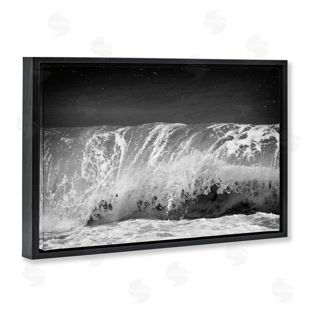Rolling Waves Night Sky Black Floating Frame Canvas Wall Art, Home Decor by Nathan Larson
